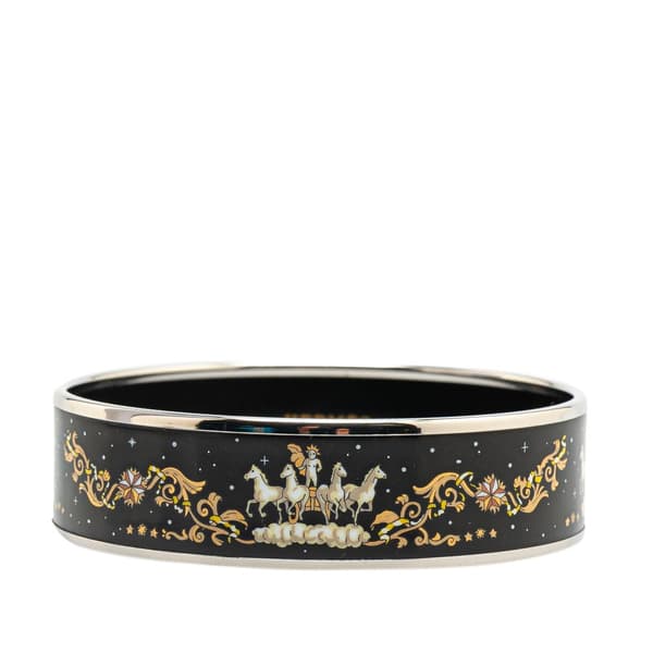 Pre-owned Hermès Wide Enamel Printed Horse Motif Bracelet Black