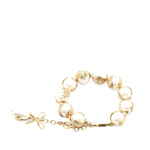 Pre-owned Louis Vuitton Gold Plated Faux Pearls Chain Bracelet Gold
