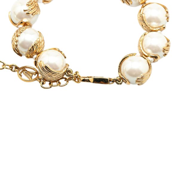 Pre-owned Louis Vuitton Gold Plated Faux Pearls Chain Bracelet Gold