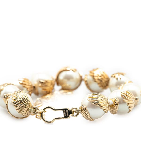 Pre-owned Louis Vuitton Gold Plated Faux Pearls Chain Bracelet Gold