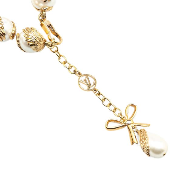 Pre-owned Louis Vuitton Gold Plated Faux Pearls Chain Bracelet Gold
