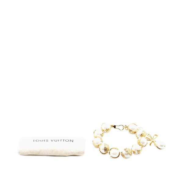 Pre-owned Louis Vuitton Gold Plated Faux Pearls Chain Bracelet Gold
