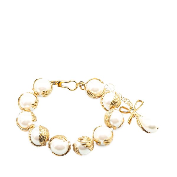 Pre-owned Louis Vuitton Gold Plated Faux Pearls Chain Bracelet Gold