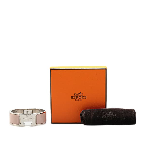 Pre-owned Hermès Wide Enamel Clic Clac H Bracelet PM Pink