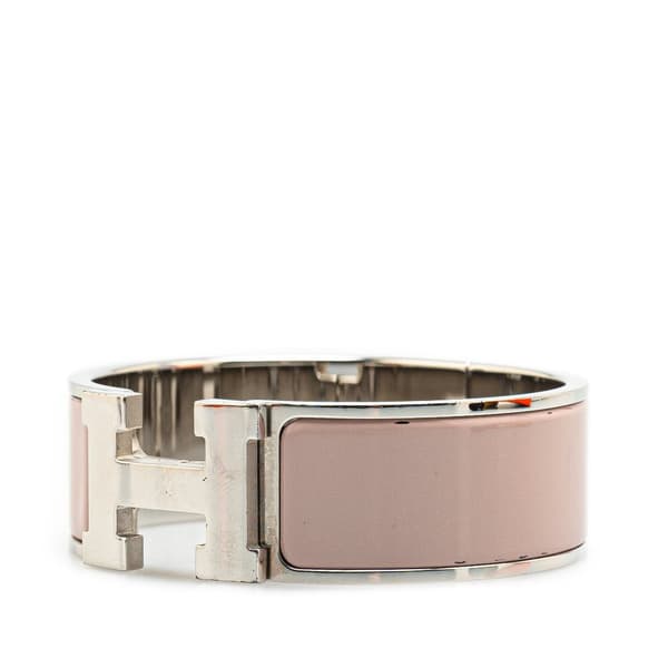 Pre-owned Hermès Wide Enamel Clic Clac H Bracelet PM Pink