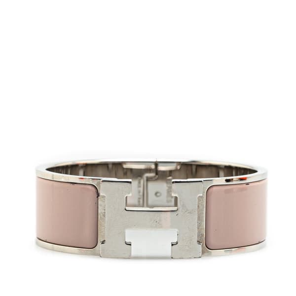 Pre-owned Hermès Wide Enamel Clic Clac H Bracelet PM Pink
