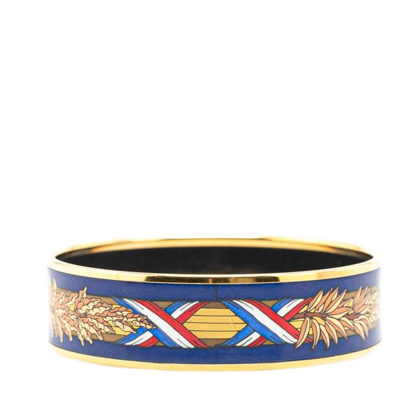 Pre-owned Hermès Wide French Flag Enamel Bangle 65 Blue