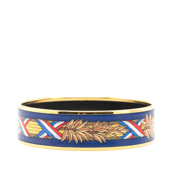 Pre-owned Hermès Wide French Flag Enamel Bangle 65 Blue