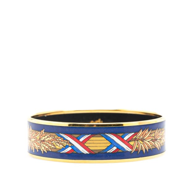 Pre-owned Hermès Wide French Flag Enamel Bangle 65 Blue