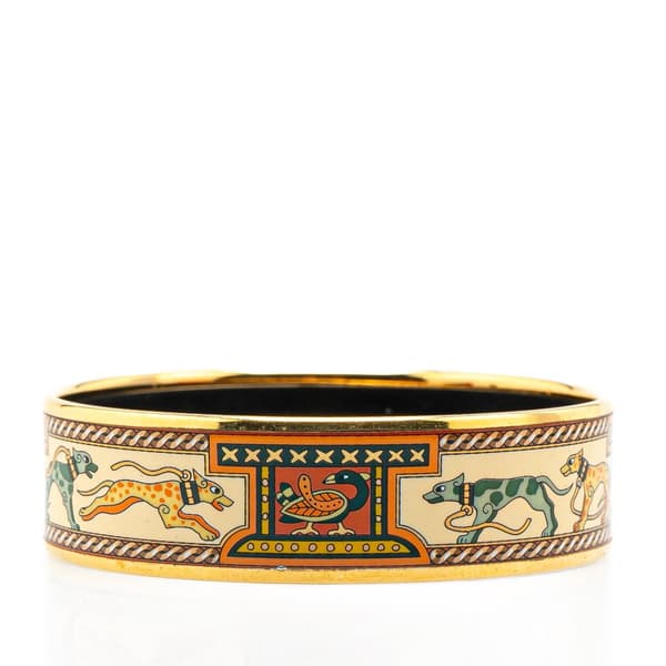 Pre-owned Hermès Wide Greyhound Enamel Bangle 65 Brown