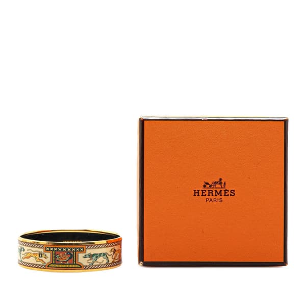 Pre-owned Hermès Wide Greyhound Enamel Bangle 65 Brown