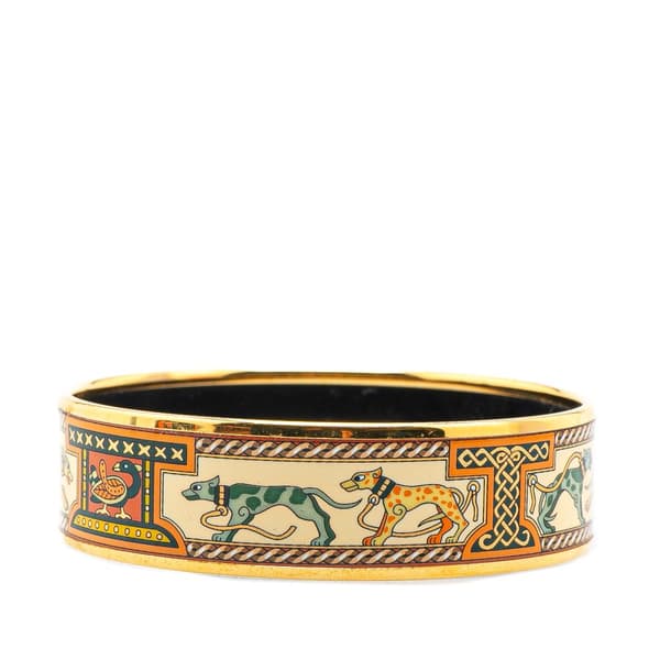 Pre-owned Hermès Wide Greyhound Enamel Bangle 65 Brown