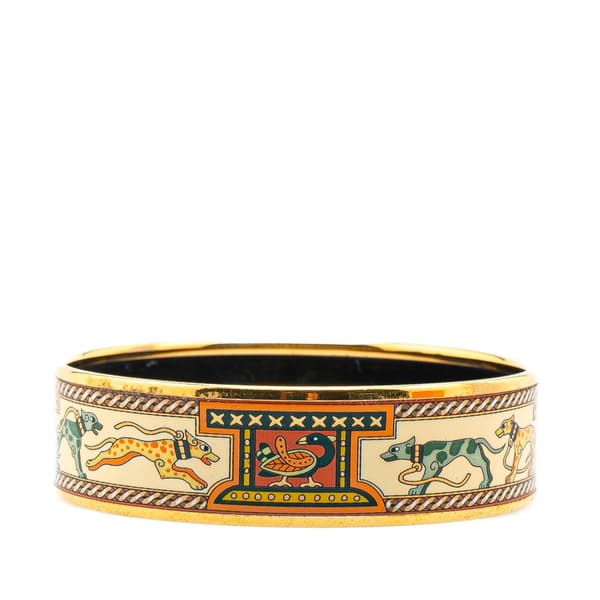 Pre-owned Hermès Wide Greyhound Enamel Bangle 65 Brown