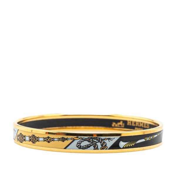 Pre-owned Hermès Narrow Printed Enamel Bangle 65 Gold