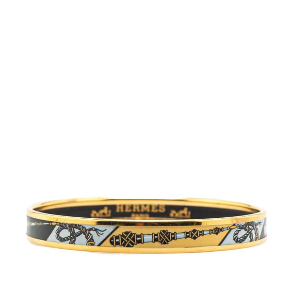 Pre-owned Hermès Narrow Printed Enamel Bangle 65 Gold