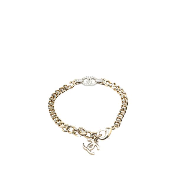 Pre-owned Chanel Gold Plated CC Rhinestones Chain Bracelet Gold
