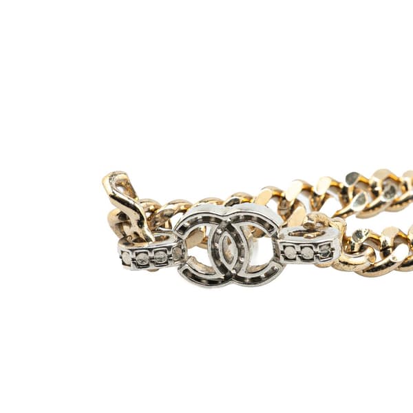 Pre-owned Chanel Gold Plated CC Rhinestones Chain Bracelet Gold