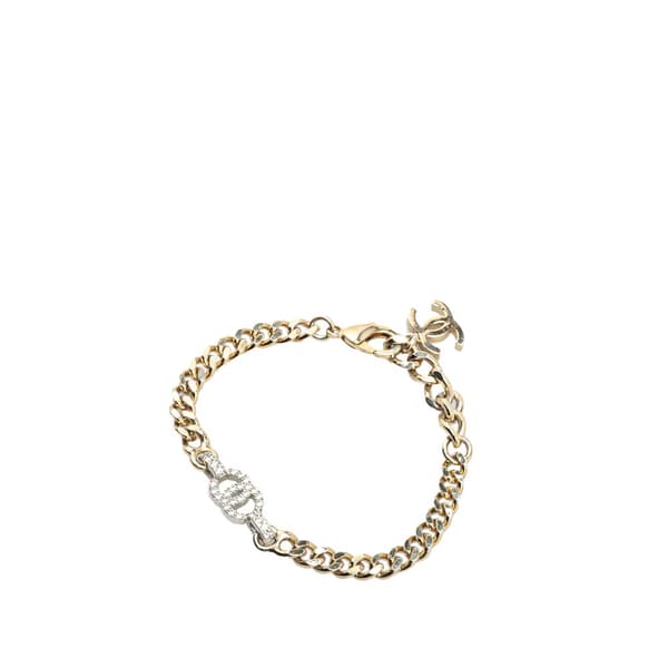 Pre-owned Chanel Gold Plated CC Rhinestones Chain Bracelet Gold