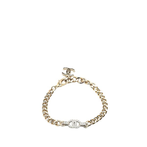 Pre-owned Chanel Gold Plated CC Rhinestones Chain Bracelet Gold
