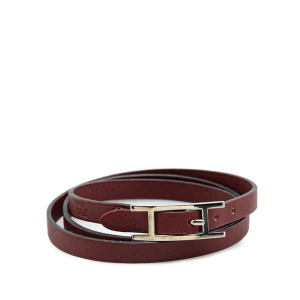 Pre-owned Hermès Leather Behapi Triple Tour Bracelet Red