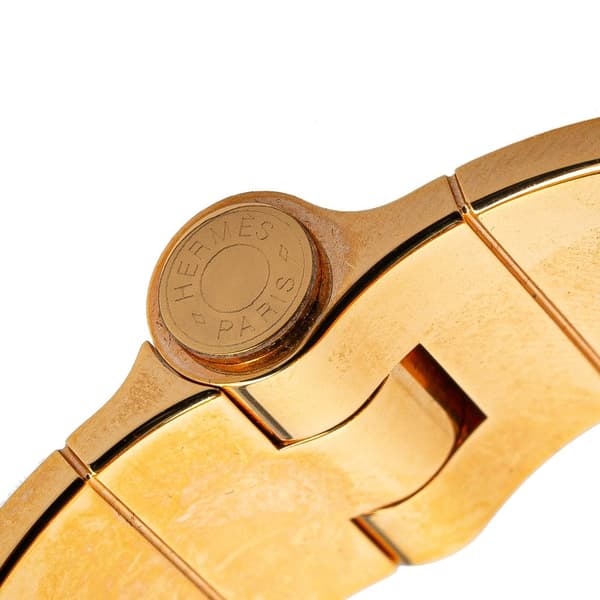 Pre-owned Hermès Wide Printed Enamel Coup de Fouet Au Bloc Hinged Bracelet PM White