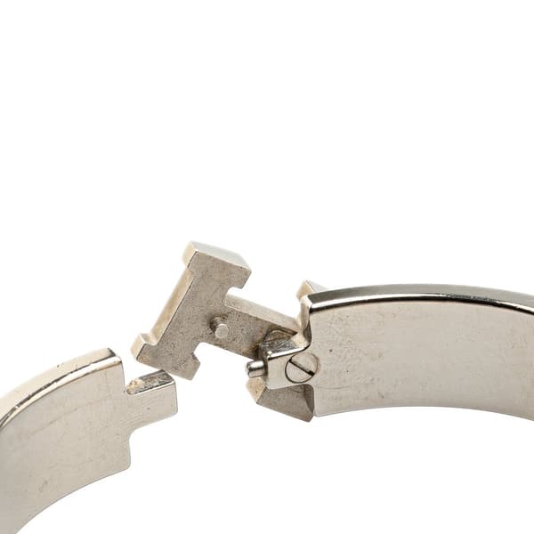 Pre-owned Hermès Narrow Enamel Grand Apparat Remix Clic H Bracelet PM White