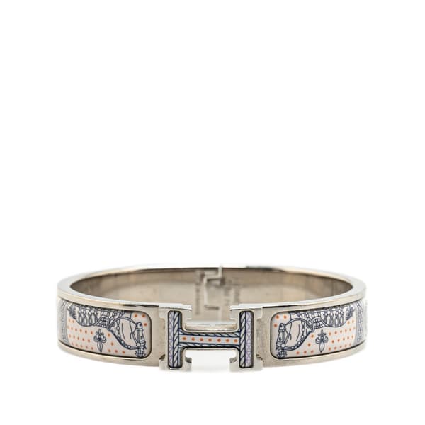 Pre-owned Hermès Narrow Enamel Grand Apparat Remix Clic H Bracelet PM White