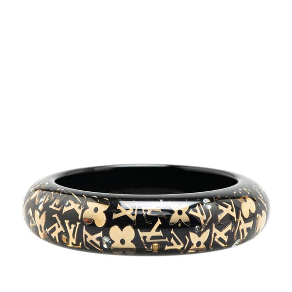 Pre-owned Louis Vuitton Wide Monogram Resin Inclusion Bangle Black