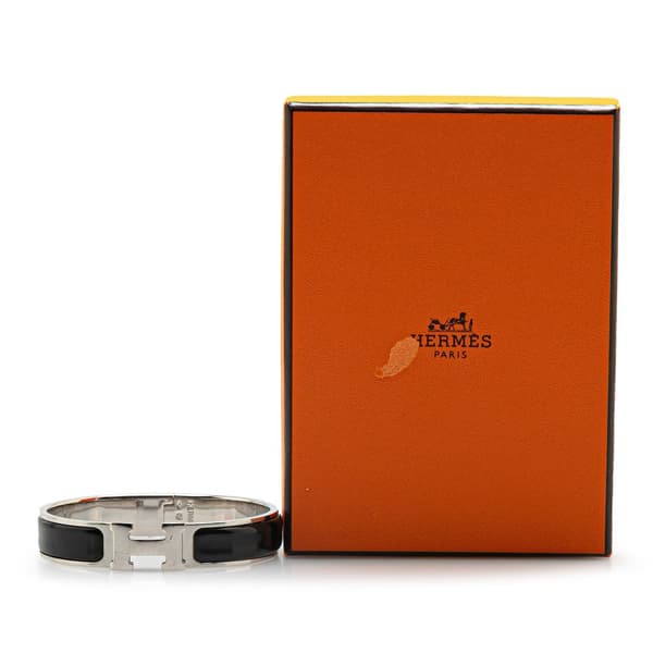 Pre-owned Hermès Narrow Enamel Clic Clac H Bracelet PM Black