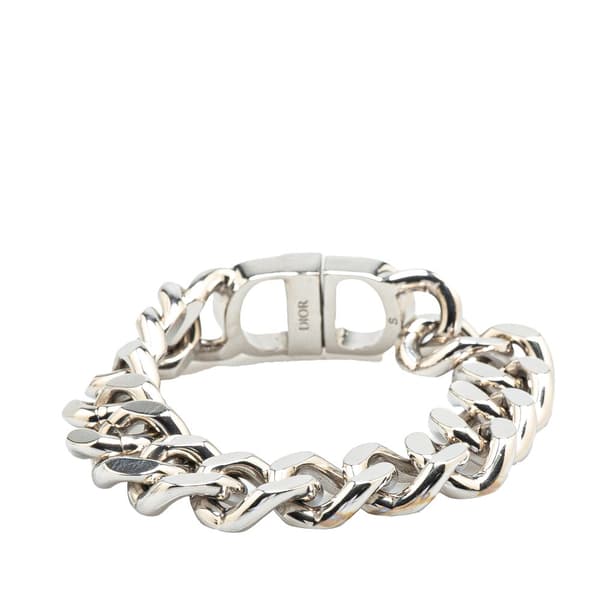 Pre-owned Dior Silver CD Logo Bracelet Silver