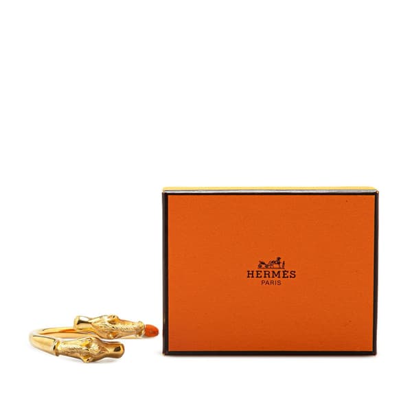 Pre-owned Hermès Gold Plated Cheval Double Horse Bangle Gold