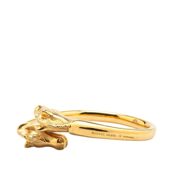 Pre-owned Hermès Gold Plated Cheval Double Horse Bangle Gold