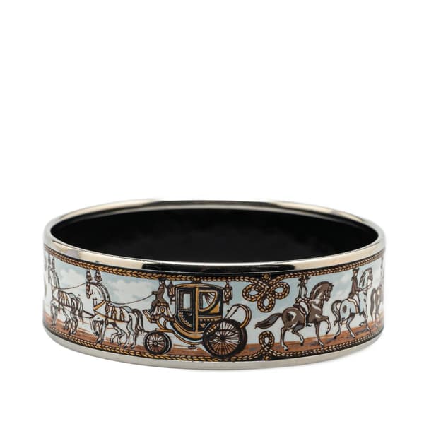 Pre-owned Hermès Wide Carriage Enamel Bangle 65 White
