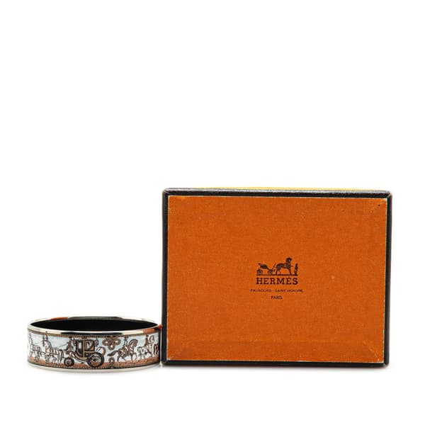 Pre-owned Hermès Wide Carriage Enamel Bangle 65 White