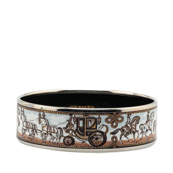 Pre-owned Hermès Wide Carriage Enamel Bangle 65 White