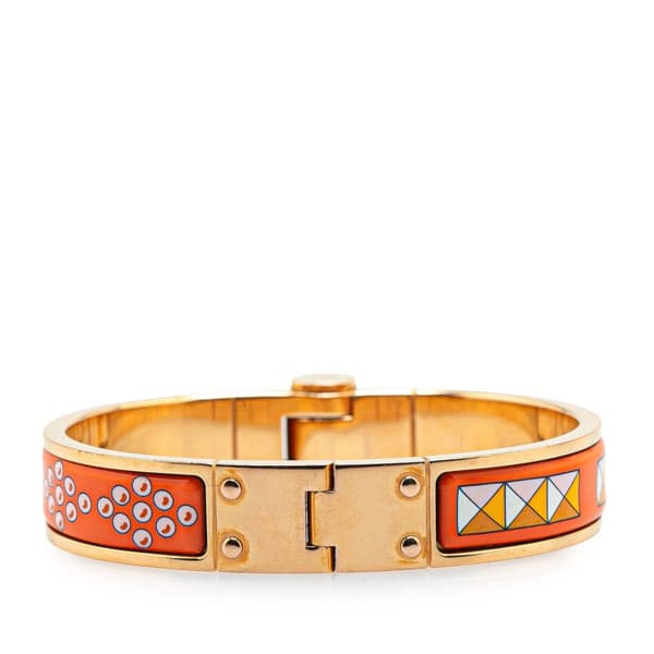 Pre-owned Hermès Narrow Enamel La Vie En Rouge Charniere Bracelet PM Orange