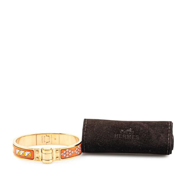 Pre-owned Hermès Narrow Enamel La Vie En Rouge Charniere Bracelet PM Orange