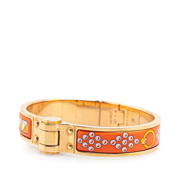 Pre-owned Hermès Narrow Enamel La Vie En Rouge Charniere Bracelet PM Orange