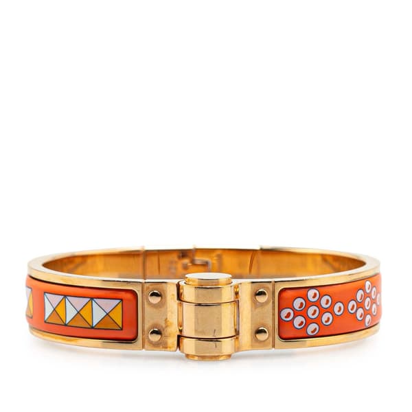 Pre-owned Hermès Narrow Enamel La Vie En Rouge Charniere Bracelet PM Orange