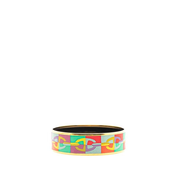 Pre-owned Hermès Wide Enamel Optique Chaine d'Ancre Bangle 65 Multi