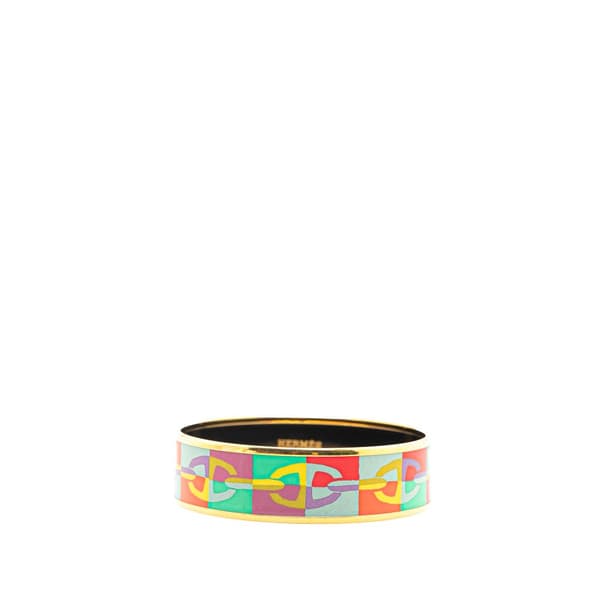Pre-owned Hermès Wide Enamel Optique Chaine d'Ancre Bangle 65 Multi