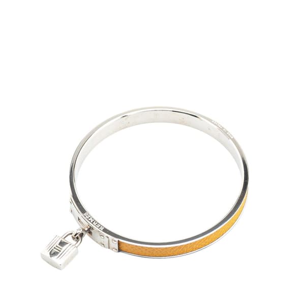 Pre-owned Hermès Leather Kelly Cadena Lock Bangle Bracelet Yellow