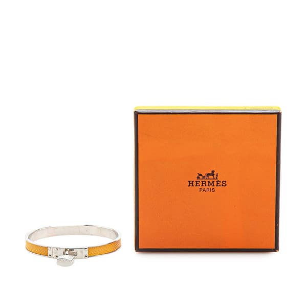 Pre-owned Hermès Leather Kelly Cadena Lock Bangle Bracelet Yellow