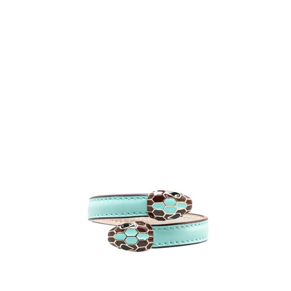 Pre-owned Bvlgari Calfksin and Gold Plated Serpenti Forever Bracelet Blue