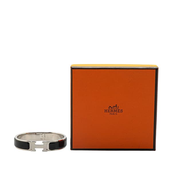 Pre-owned Hermès Narrow Enamel Clic H Bracelet PM Black