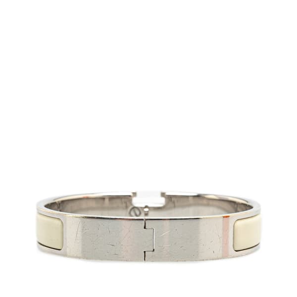 Pre-owned Hermès Narrow Enamel Clic H Bracelet PM White