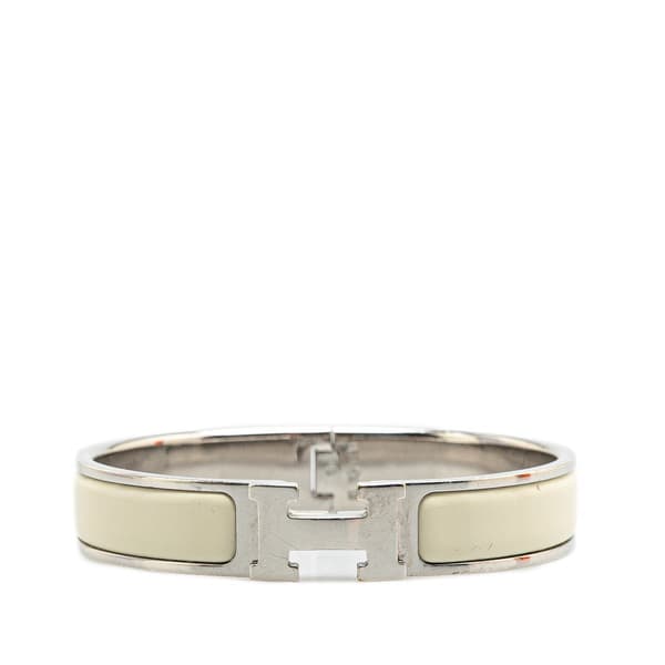Pre-owned Hermès Narrow Enamel Clic H Bracelet PM White