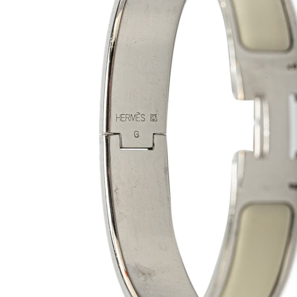 Pre-owned Hermès Narrow Enamel Clic H Bracelet PM White