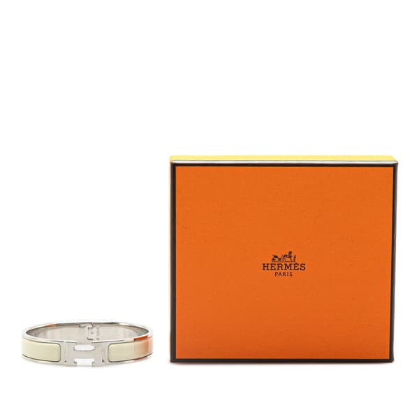 Pre-owned Hermès Narrow Enamel Clic H Bracelet PM White