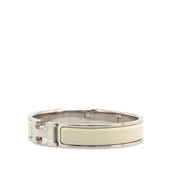 Pre-owned Hermès Narrow Enamel Clic H Bracelet PM White
